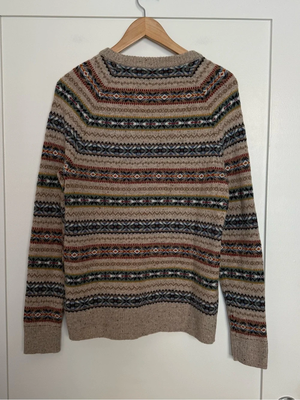 J Crew Sweater Men Sz S Beige Fair Isle Lambswool Blend Crewneck Nordic Pullover